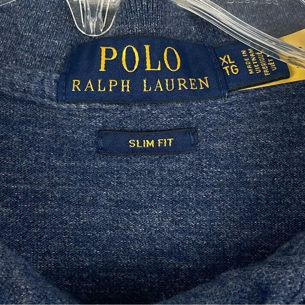 Men's Polo Ralph Lauren‎ 100% Cotton Blue Heather Polo Slim Fit XL 0302
